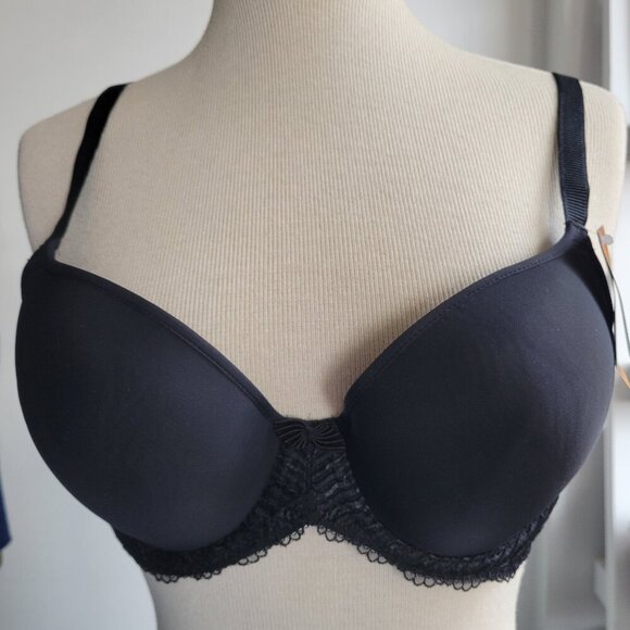 NWT - Wacoal 853117 La Femme Underwire Tt-Shirt Black Bra (Size: 34DD)